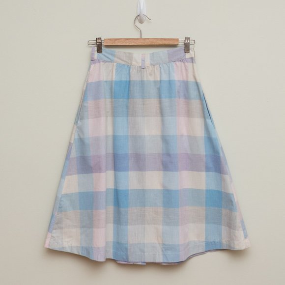 MAISON KITSUNE A-Line Plaid Skirt - Blue and Pink - Picture 2 of 6